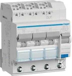 Hager 3x1P+N diferencialinis automatas, priekinis vaizdas