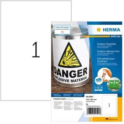 HERMA 9501 lipni etiketė Balta Stačiakampis Ilgalaikis 50 vnt