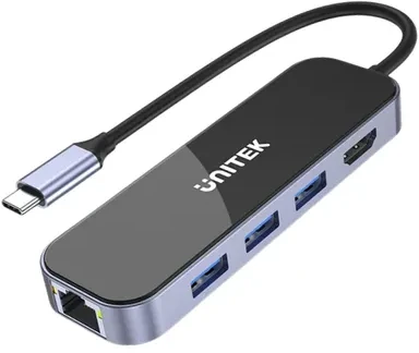 UNITEK D1084A šakotuvas USB-C 3x USB-A 3.1 HDMI 4K PD 100W