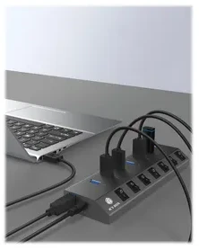 RaidSonic ICY BOX IB-HUB1701-C3 7 portų šakotuvas su USB 3.0 Type-C ir Type-A sąsaja ir BC 1.2 palaikymu