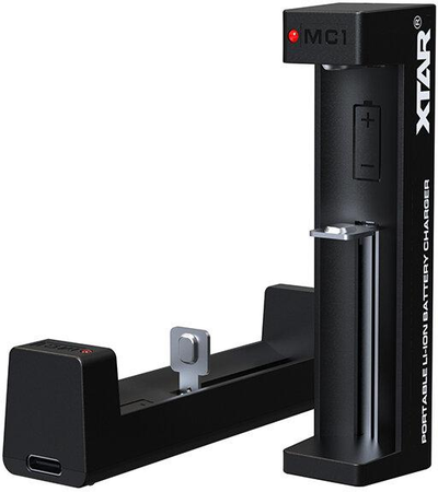 Baterijų Įkroviklis - Xtar MC1 USB-C Ličio Jonų Įkroviklis 18650/21700 Baterijoms, Juoda