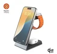 Fiksuotas stovas su belaidžiu įkrovimu 3in1 FIXED MagPowerstation Alu 3 (FIXMPOS-AL3-GR)
