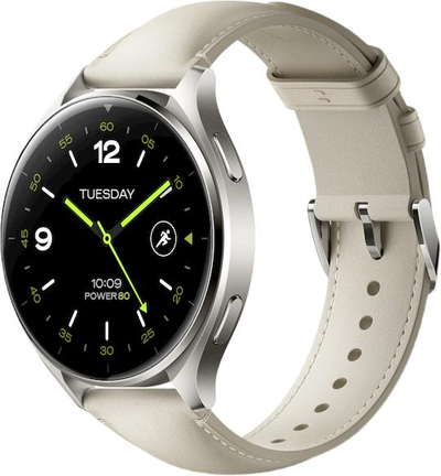 Išmanusis laikrodis Xiaomi Watch 2, Titano spalvos korpusas, su baltos spalvos odiniu dirželiu
