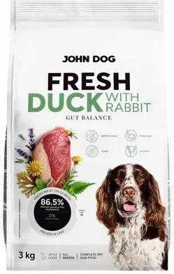 Šunų maistas - JOHN DOG Šviežia antis su triušiu 3kg, 35% baltymų, begrūdis