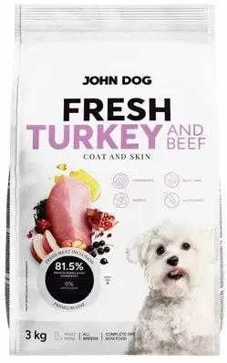 Šunų maistas - JOHN DOG Šviežia kalakutiena ir jautiena sausas šunų maistas 3kg
