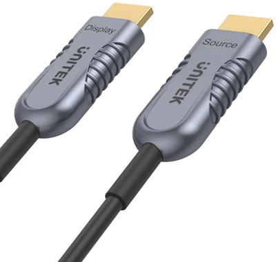 Unitek HDMI 2.1 optinis kabelis su žymėtais Display ir Source antgaliais