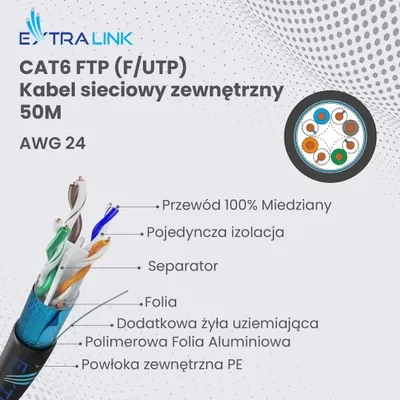 Extralink CAT6 FTP (F/UTP) V2 Outdoor Network Cable, 50M