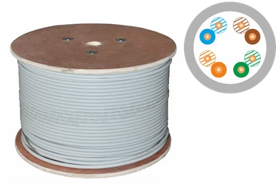 U/UTP cat.5e kabelis, telekomunikacijų, PVC, Eca 4x2x24 AWG, 1Gb/s, 250 MHz, 25 metų garantija, INTERTEK ETL sertifikatas, pilkas, 500m - ALANTEC
