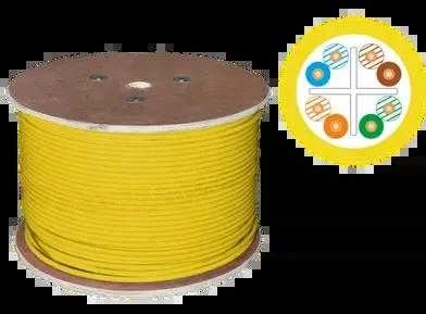 U/UTP 6 kategorijos telekomunikacijų kabelis, LSOH, B2ca "FireHardy" 4x2x23 AWG, 1Gb/s (10Gb/s iki 55m), 450 MHz, 25 metų garantija, INTERTEK ETL sertifikatas, gelton, 500m - ALANTEC