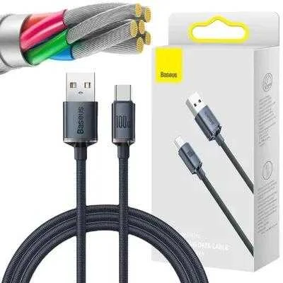 Baseus Crystal USB - USB-C laidas 100W 1.2m - Juodas