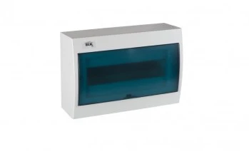 Kanlux 23612 Moduliniai skirstytuvai, plastikiniai, 1x12, montuojami ant paviršiaus, IP30 IK07 N+PE II klasė, skaidrios mėlynos durys, KDB-S12T, balta 23612