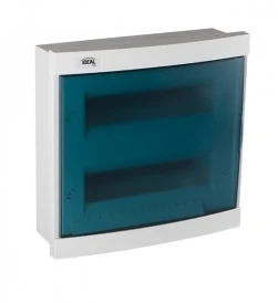 Kanlux 23614 Moduliniai skirstytuvai, plastikiniai, 2x12, montuojami ant paviršiaus, IP30 IK07 N+PE II klasė, skaidrios mėlynos durys, KDB-S24T, balta 23614