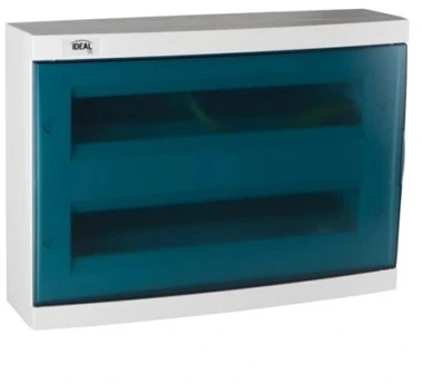 Kanlux 23615 Moduliniai skirstytuvai, plastikiniai, 2x18, montuojami ant paviršiaus, IP30 IK07 N+PE II klasė, skaidrios mėlynos durys, KDB-S36T, balta 23615
