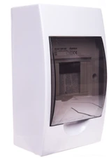Kanlux 3830 Modulinis paskirstymo skydas plastikinis 1x4 paviršinio montavimo IP40 IK06 N+PE II klasės skaidrus durų rutulinis DB104S 1X4P/SMD balta 3830