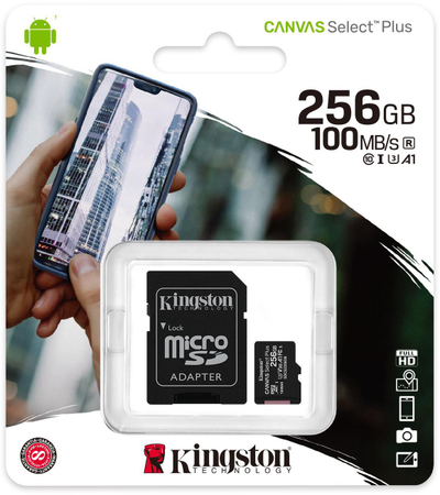 Atminties kortelė Kingston Canvas Select Plus MicroSDXC, 256GB, su SD adapteriu