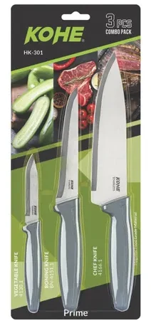 Set of 3 KOHE knives, mixed colours in blister pack