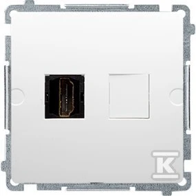 Baltas HDMI sieninis lizdas su metaliniu rėmeliu