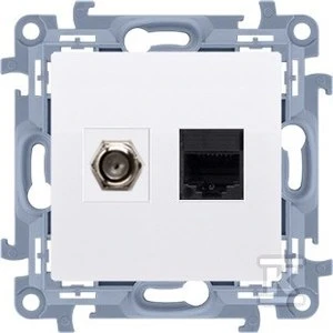 Kontakt-Simon Antenos lizdas F tipas + kompiuteris RJ45 cat.5e baltas (CASFRJ455.01 / 11)