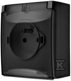 Kontakt-Simon Simon Aquaclick Socket IP44, vienvietis su įžeminimu, greitos jungtys, permatomas atvartas juodas ACGZ1C/49A