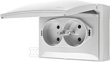 Kontakt-Simon Simon Aquaclick Socket IP44, dvigubas kompaktiškas su įžeminimu, atvartas baltas ACGZ2/11
