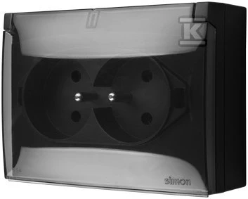 Kontakt-Simon Simon Aquaclick Socket IP44, dvigubas kompaktiškas su įžeminimu, permatomas atvartas juodas ACGZ2/49A