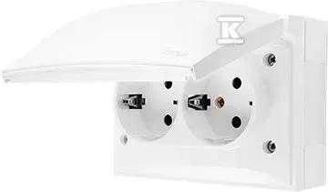 Kontakt Simon Kontaktai-Simon Simon Aquaclick Socket IP44, Schuko, dvigubas kompaktiškas, baltas atvartas ACGSZ2/11