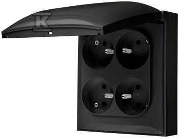 Kontakt Simon Contact-Simon Simon Aquaclick Socket IP44, 4 kartus su įžeminimu, atvartas juodas ACGZ4/49