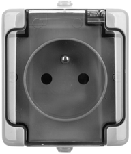 Kos Elektro System 180032 BRYZA Vienas hermetiškas lizdas su/be IP54 su dūmų sklende, pilka 180032