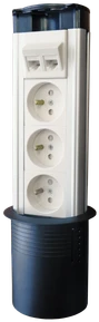 L- Baldinis lizdas stalviršiui, įleidžiama maitinimo kolonėlė 3 elektros lizdai + 2 kompiuterio lizdai ALANTEC