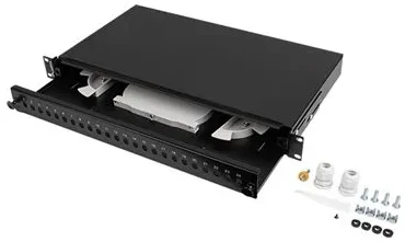 Šakotuvas PRZEŁĄCZNICA ŚWIATŁOWODOWA LANBERG 24XST / 24XFC D-HOLE RACK 19" 1U Juoda + AKCESORIA