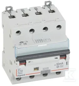Legrand Kombinuotas jungiklis DX3 Automatinis saugiklis/HPFI C 10A 30mA 4P 6/10kA A tipo