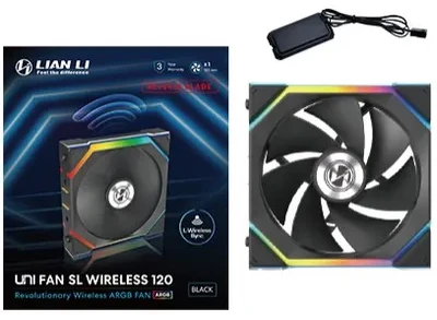 Lian Li UNI FAN SL Wireless ARGB PWM korpuso ventiliatorius – Reverse Blade, 120 mm, juodos spalvos