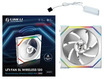 Lian Li UNI FAN SL Wireless ARGB PWM korpuso ventiliatorius – Reverse Blade, 120 mm, baltos spalvos