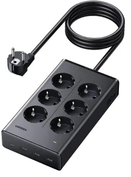 Ilgiklis 6 lizdų 1.3m, su USB krovikliu (3x USB-A max 15W, 1x USB-C max 20W) juoda S622 UGREEN