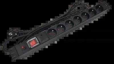 Maitinimo juosta 19" 230V - 7 lizdai (E tipas - CEE 7/5), su LED jungikliu, su apsauga nuo perkrovos ir viršįtampių, 1,8 m CEE 7/7 ALANTEC laidas