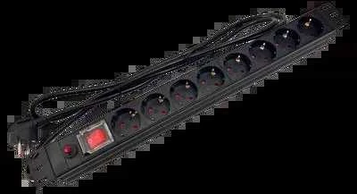 Maitinimo juostelė 19" 230V - 8 lizdai (F tipas - CEE 7/3 schuko), su LED jungikliu, su apsauga nuo perkrovos, 1,8 m CEE 7/7 ALANTEC laidas