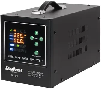 Rebel POWER-1000-LFP4 avarinis maitinimo šaltinis – keitiklis su gryna sinusine banga ir įkrovimo funkcija 12V 230V 1000VA 700W