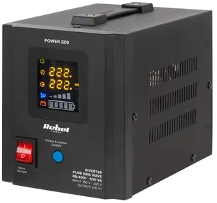 Nepertraukiamo maitinimo šaltinis Rebel POWER-500 - inverteris su gryna sinusine banga ir įkrovimo funkcija 12V 230V 500VA 300W