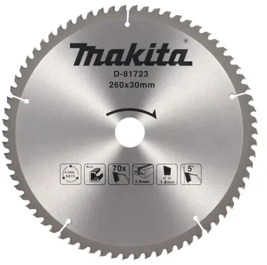 Makita D-81723 T.C.T. pjūklas 260X2.8X30mm 5° T70 aliuminio pjovimui