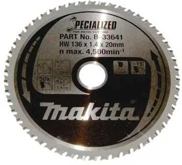 Makita T.C.T. pjūklas SPECIALIZED 136X1.4X20mm -15° T50 B-33641 T.C.T • 136 x20 mm • T50 • -15° • Metalui