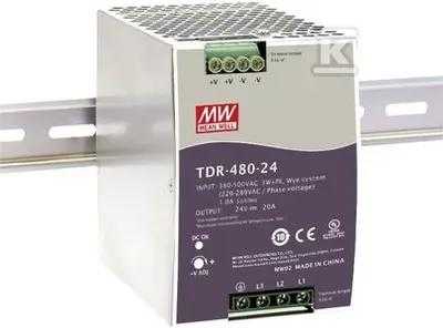 Mean Well TDR-480-24 MAITINIMO ŠALIMAS 3-FAZIUI DIN bėgeliui