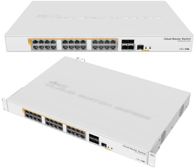 MikroTik | CRS328-24P-4S+RM Gigabit Ethernet POE/POE+ maršrutizatorius/jungiklis | Tvarkoma L3 | Montuojamas ant stovo | Gigabit Ethernet (vario) jungtys kiekis 24x 1GbE | SFP+ jungtys kiekis 4x SFP+ | PoE/Poe+ jungtys kiekis 24 | Maitinimo tipas Vienvietis | 12 mėn.