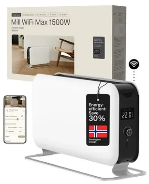 Šildytuvas Mill CO1500MAXWIFI3, 1500 W, tinka patalpoms iki 14-18 m², Baltas, IPX4