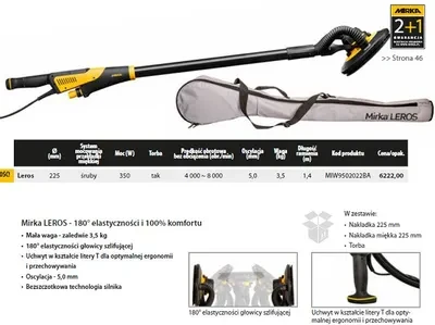 Šlifuoklis sienoms Mirka LEROS 950CV; 350 W; 225 mm