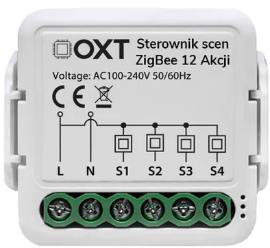 Tuya - 4 kanalų mini ZigBee scenų valdiklis - 12 veiksmų - 230V - OXT T254