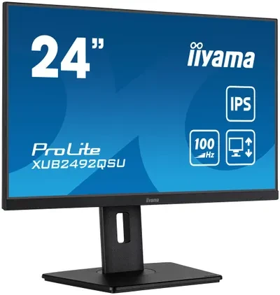 Monitorius IIYAMA XUB2492QSU-B1 24 colių ETE IPS skydelis 2560x1440 100Hz QHD 05ms MPRT FreeSync 15cm Aukštis Adj. Stovas 300cd/m2 HDMI DisplayPort