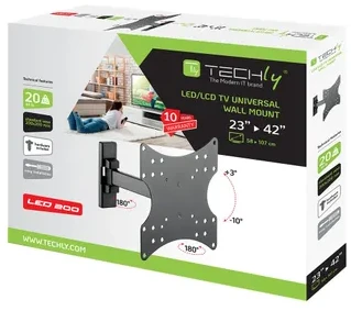 TECHLY 100860 Techly Sieninis laikiklis televizoriui LCD/LED/PDP pasukamas 23-42 20kg VESA juodas