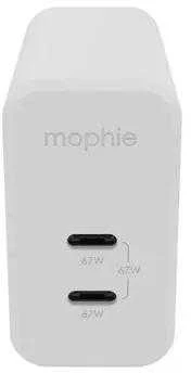 mophie sieninis adapteris USB-C PD DUAL 67W GAN EU (2xUSBC) Baltas