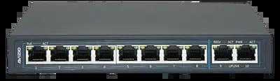 Šakotuvas Nevaldomas komutatorius 10xRJ45 - 8 RJ45 PoE+ 100Mb/s prievadai + 2 RJ45 Uplink 1Gb/s prievadai (energijos sąnaudos 96W) AVIZIO