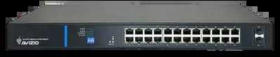 Šakotuvas Nevaldomas komutatorius su 24 RJ45 PoE+ 1 Gb/s prievadais + 2 SFP Uplink 1 Gb/s prievadais (250 W galios biudžetas) AVIZIO